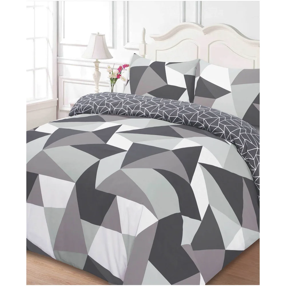 Dreamscene Shapes Duvet Set - Grey - Double - Grey Image 1