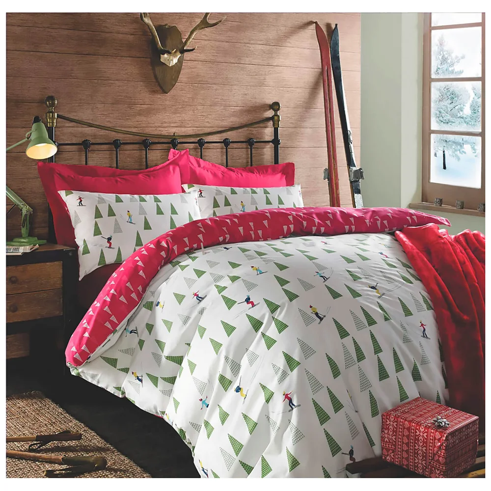Dreamscene Christmas Ski Duvet Set - Red Image 1