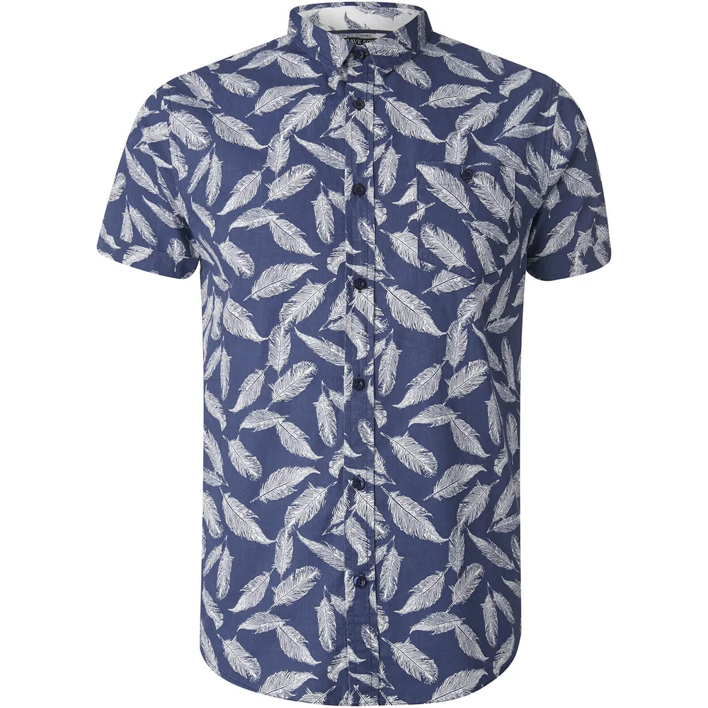 Brave Soul Men's Antonio Feather Print Short Sleeve Shirt - Navy - S Image 1