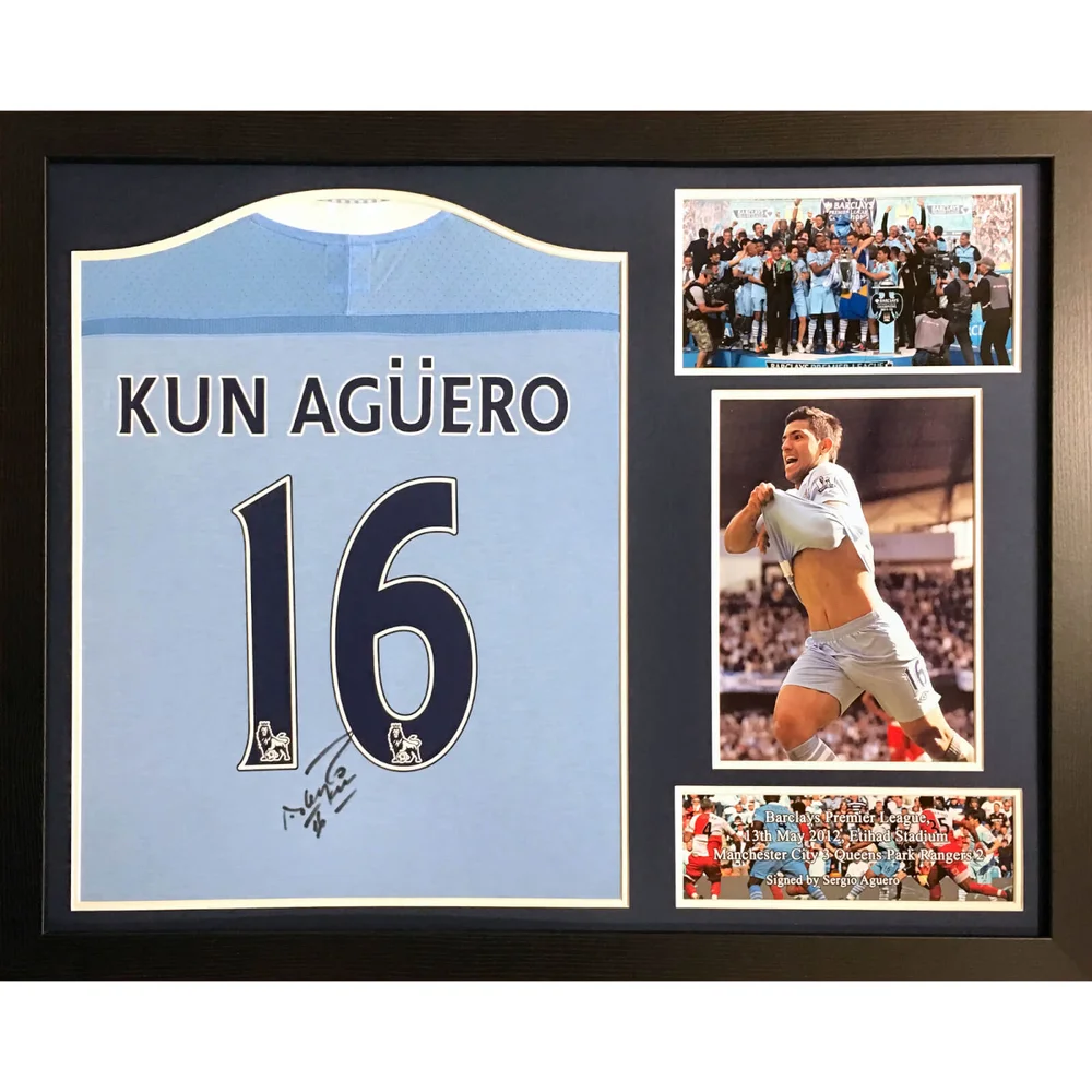 Sergio Aguero Signed and Framed Manchester City Shirt Image 1
