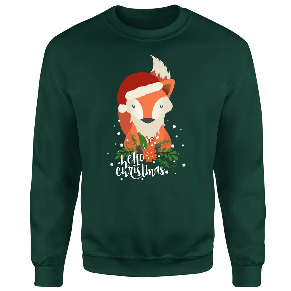Christmas Fox Hello Christmas Sweatshirt - Forest Green - S Image 1