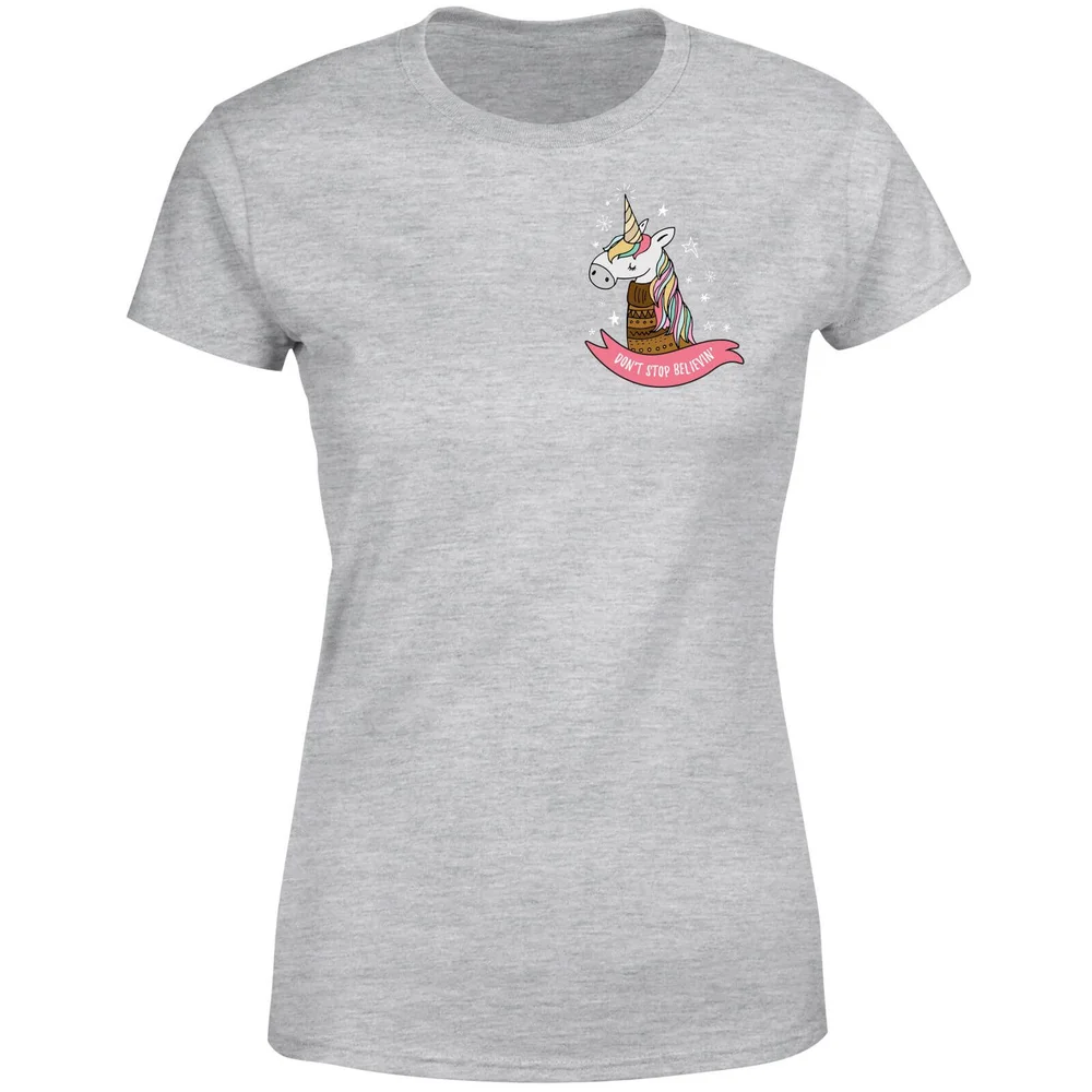 Christmas Unicorn Pocket Women's T-Shirt - Grey - S - Grey Image 1