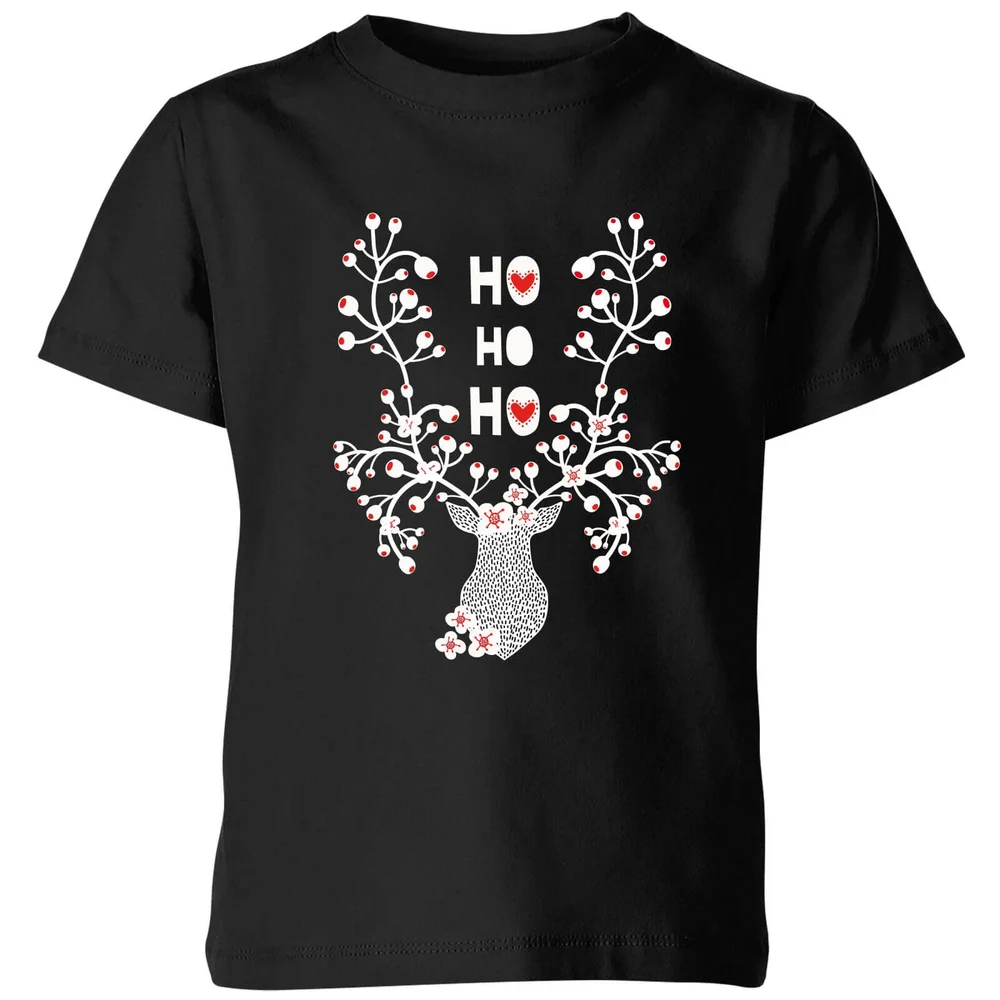 Ho Ho Ho Reindeer Kids' T-Shirt - Black - 3-4 Years - Black Image 1
