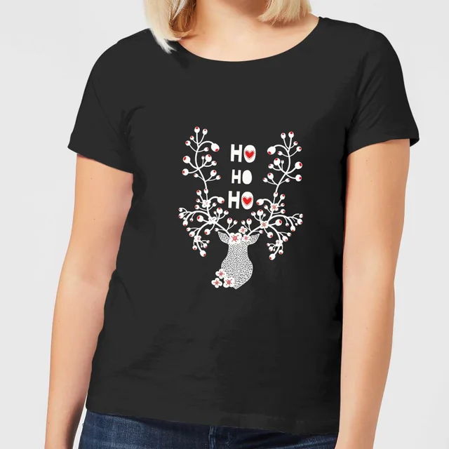 Ho Ho Ho Reindeer Women's T-Shirt - Black