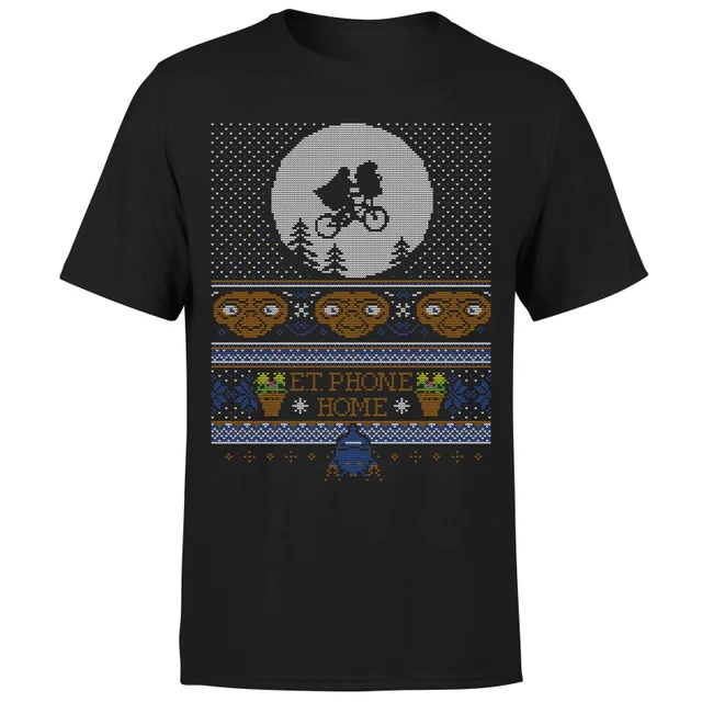 E.T Phone Home Fairisle Men's Christmas T-Shirt - Black