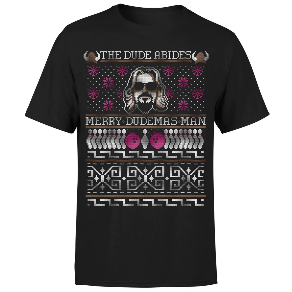 The Dude Abides Merry Dudemas Man Men's Christmas T-Shirt - Black - S Image 1