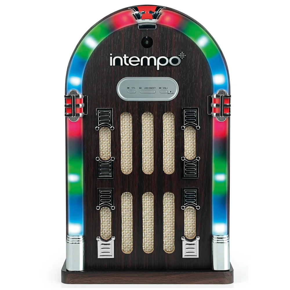 Intempo EE1269STK Mini Jukebox with Bluetooth and LED Lights - Brown Image 1