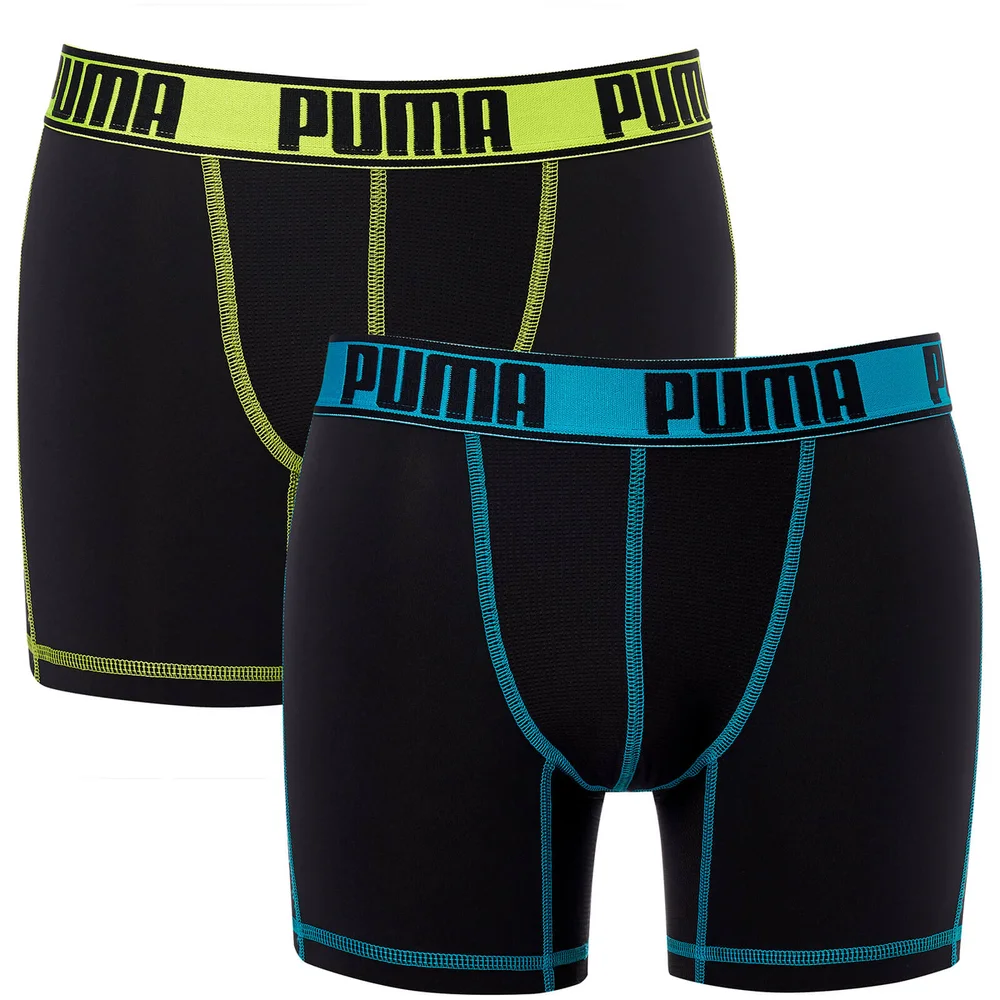 Puma Men's 2 Pack Active Boxers - Black/Blue/Lime - S - Black Image 1