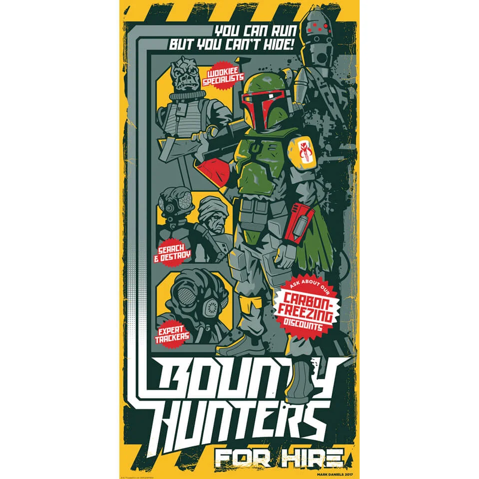 Star Wars: Bounty Hunters for Hire Silkscreen Print By Mark Daniels (12" x 24") Zavvi UK Exclusive Image 1