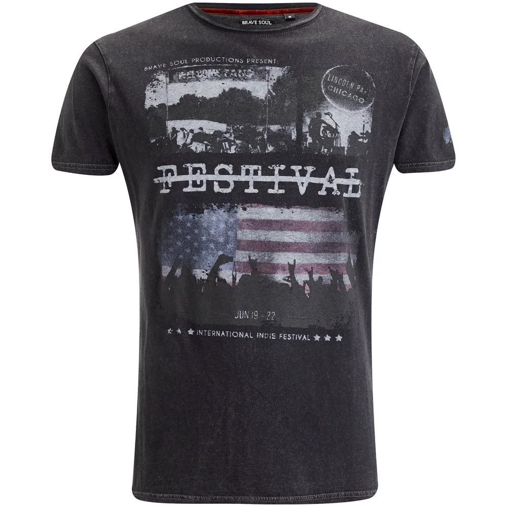 Brave Soul Men's Gig T-Shirt - Jet Black Wash - S - Black Image 1