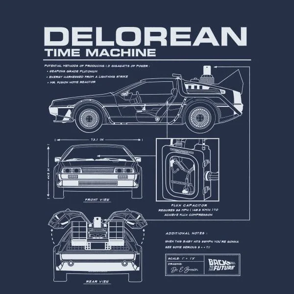 Back To The Future DeLorean Schematic Women's T-Shirt - Navy