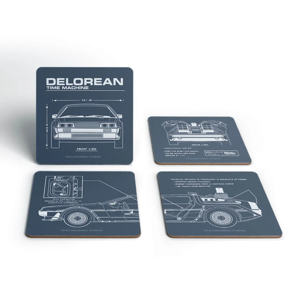 Back To The Future Delorean Schematic Coaster Set Image 1