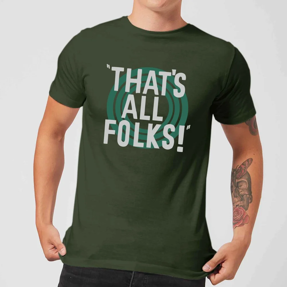 Looney Tunes That's All Folks Men's T-Shirt - Forest Green - S Image 1