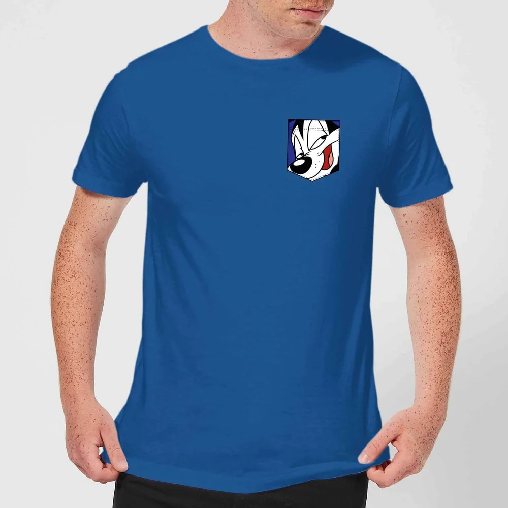 Looney Tunes Pepe Le Pew Face Faux Pocket Men's T-Shirt - Royal Blue - S Image 1