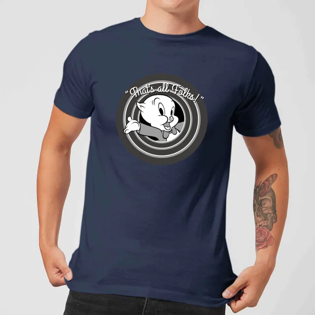 Looney Tunes That's All Folks Porky Pig Men's T-Shirt - Navy