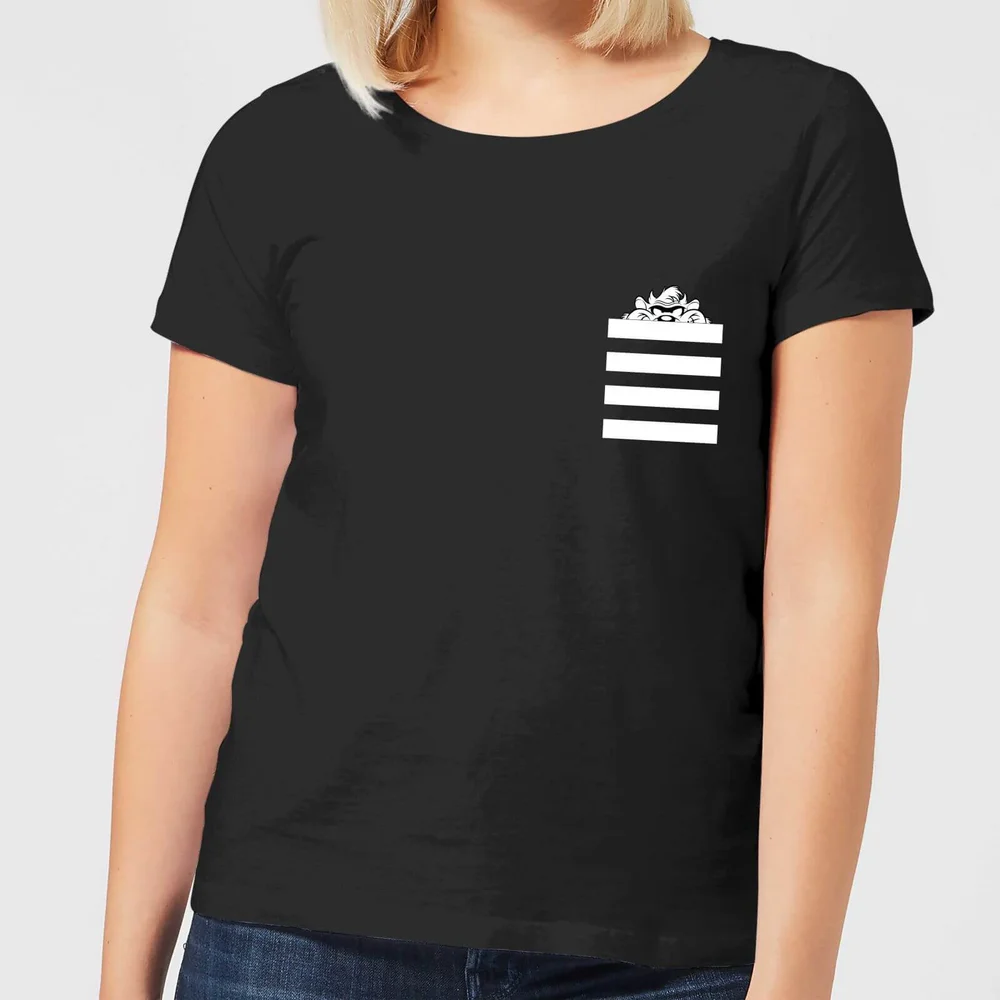 Looney Tunes Taz Stripes Pocket Print Women's T-Shirt - Black - S Image 1