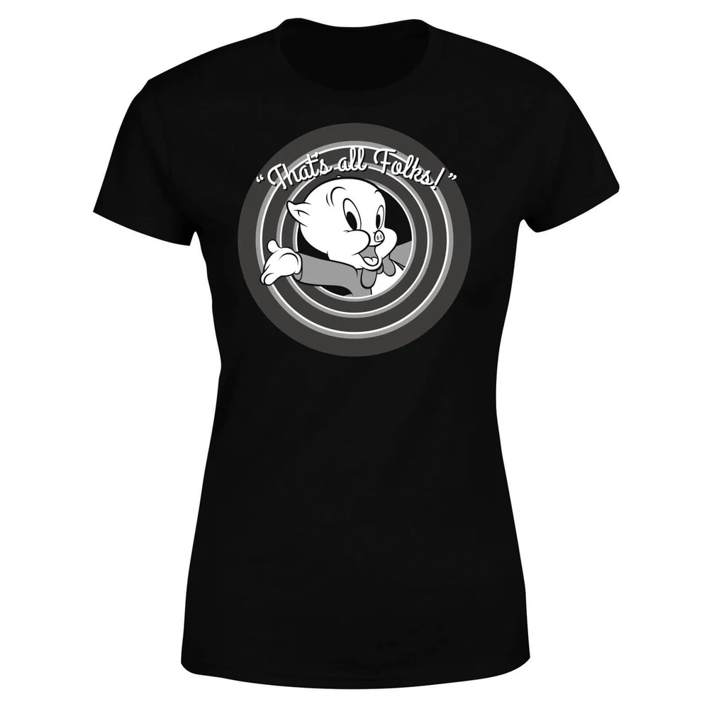 Looney Tunes That's All Folks Porky Pig Women's T-Shirt - Black - S Image 1