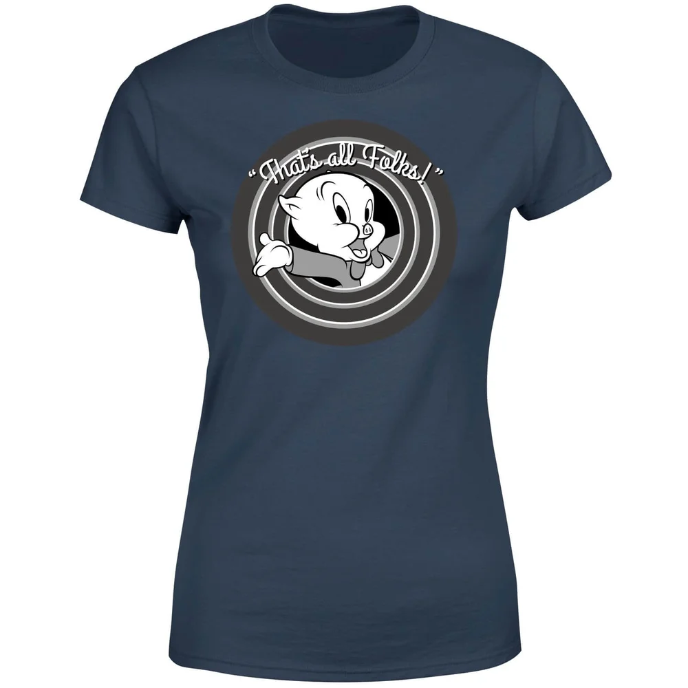 Looney Tunes That's All Folks Porky Pig Women's T-Shirt - Navy - S Image 1