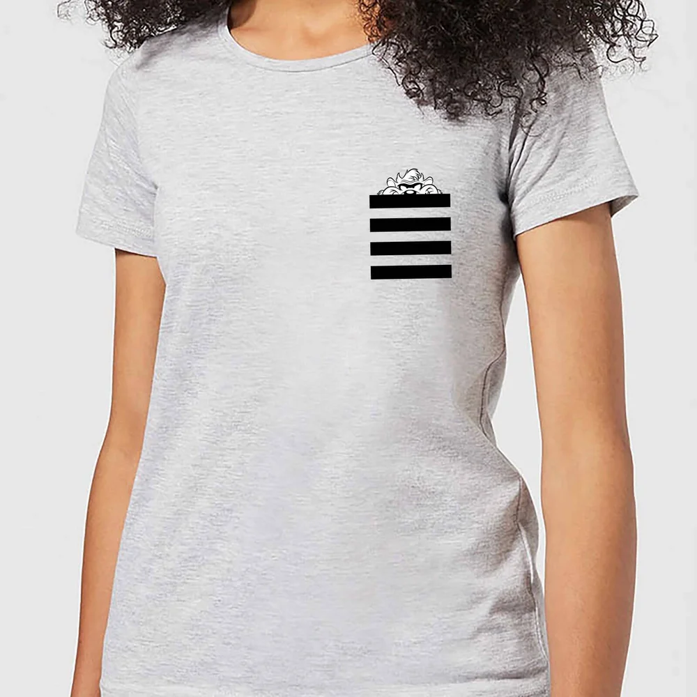 Looney Tunes Taz Stripes Pocket Print Women's T-Shirt - Grey - S Image 1