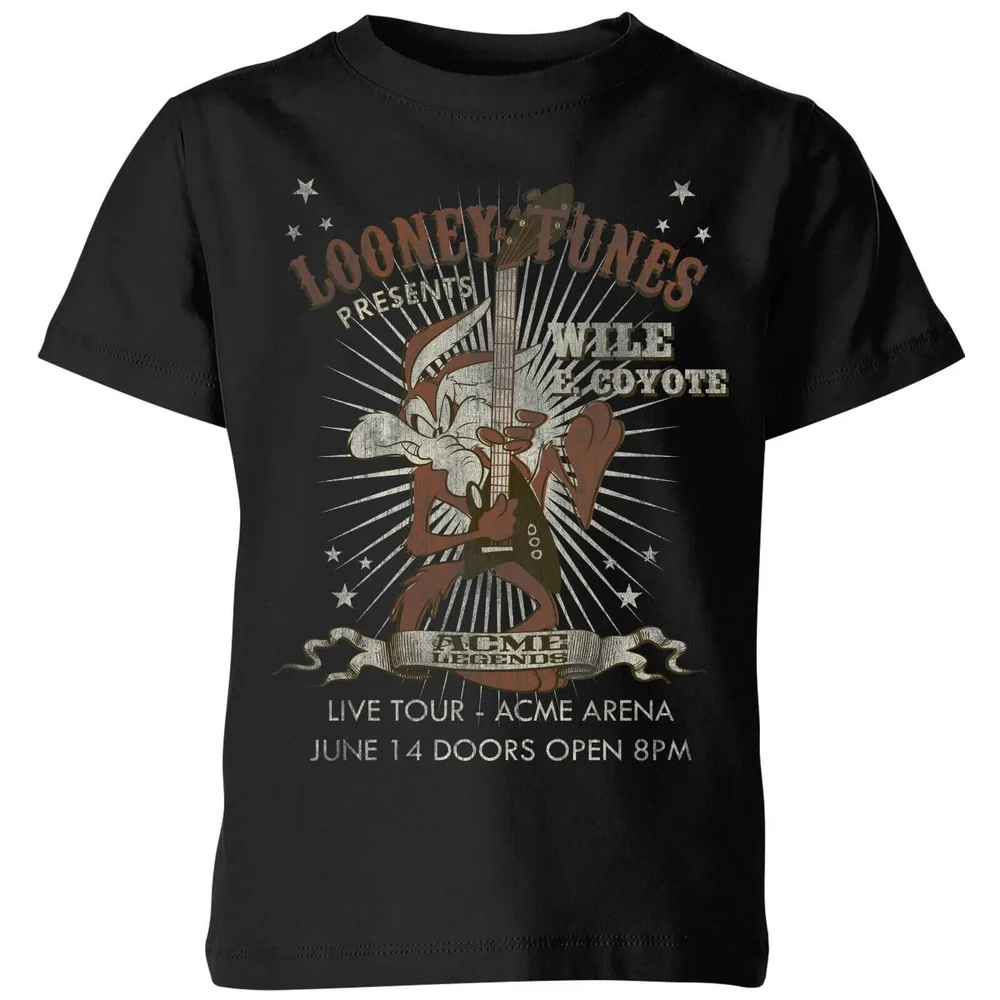 Looney Tunes Wile E Coyote Guitar Arena Tour Kids' T-Shirt - Black - 3-4 Years Image 1