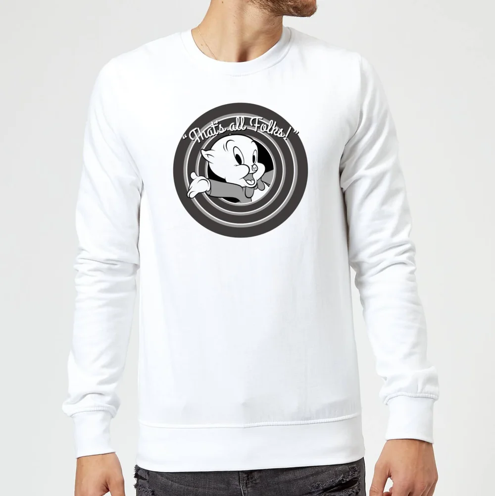 Looney Tunes That's All Folks Porky Pig Sweatshirt - White - XXL Image 1