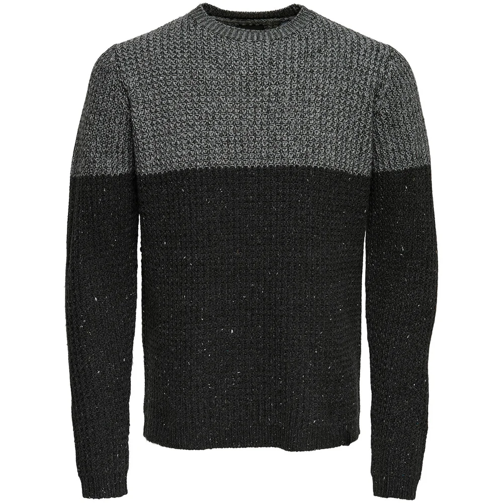 Only & Sons Men's Lazlo Nep Blocked Jumper - Mid Grey Marl - S - Grey Image 1