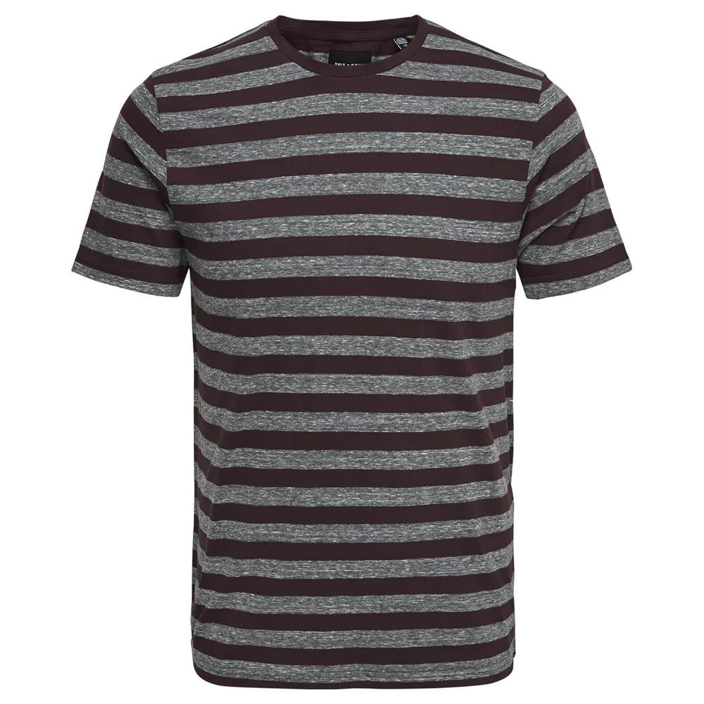 Only & Sons Men's Rock Stripe T-Shirt - Fudge - S - Burgundy Image 1