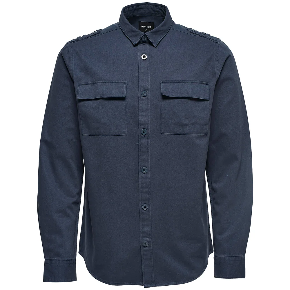 Only & Sons Men's Klaus Long Sleeve Heavy Utility Shirt - Blue Nights - S - Blue Image 1