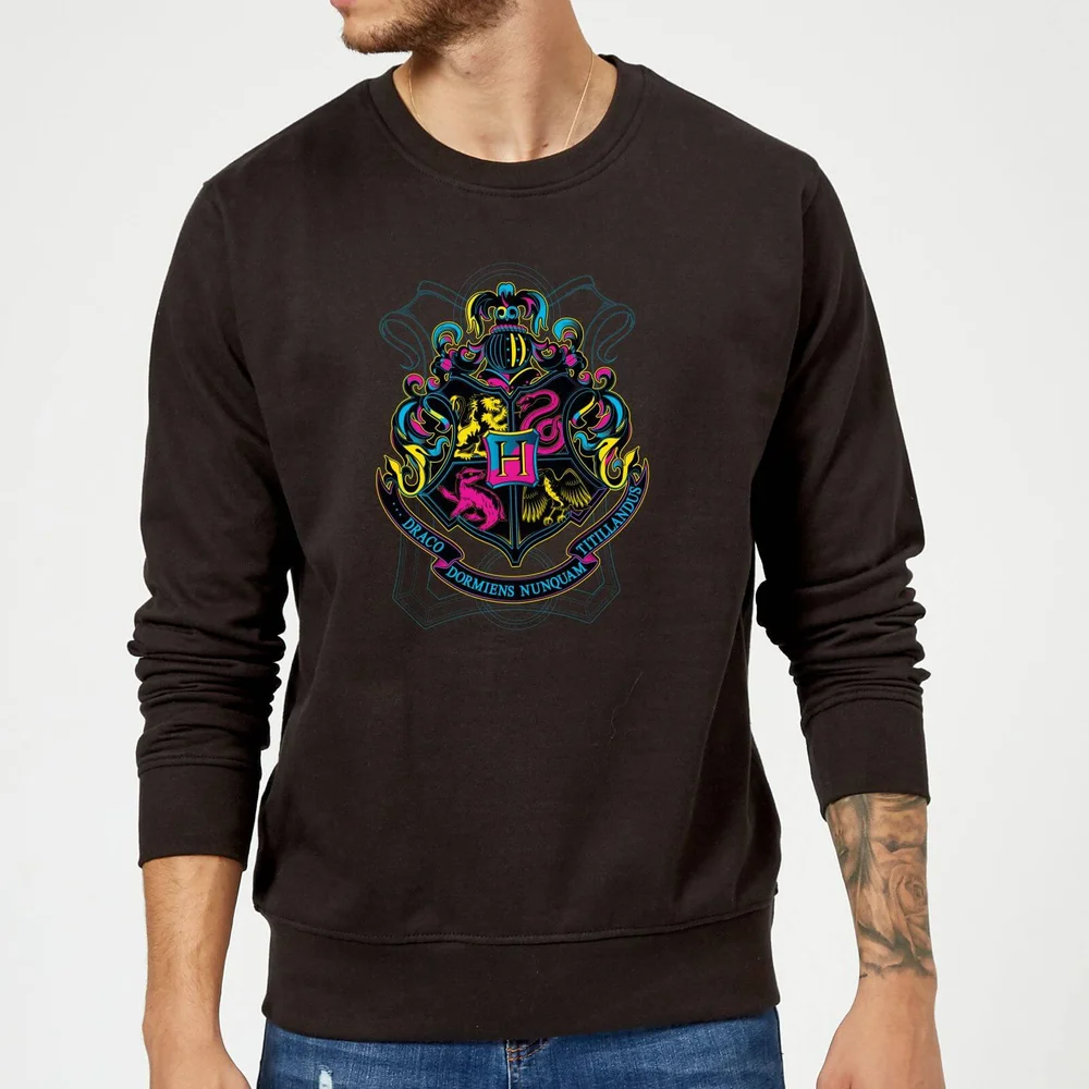 Harry Potter Neon Hogwarts Crest Sweatshirt - Black - S - Black Image 1