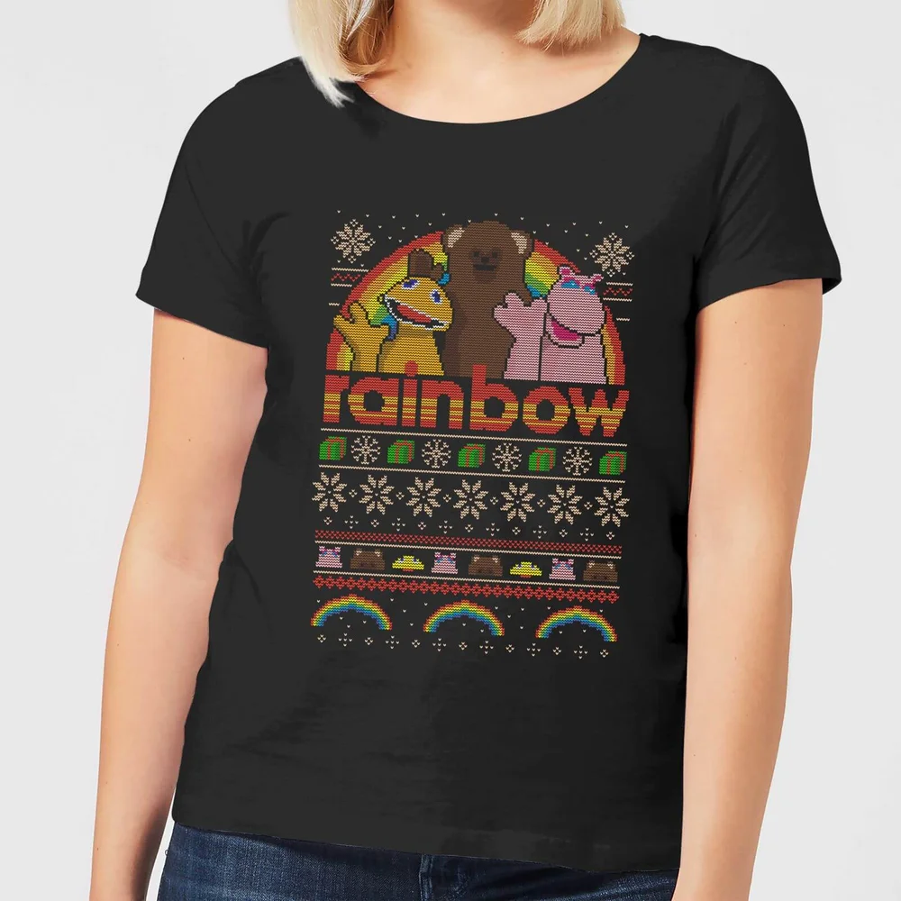 Rainbow Fairisle Christmas Sweatshirt Women's T-Shirt - Black - S - Black Image 1