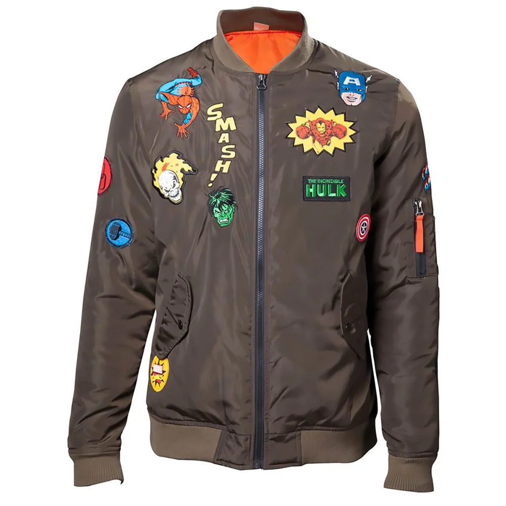 Marvel Men's Patches Bomber Jacket - Khaki - S - Green Image 1