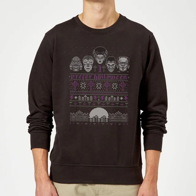 Universal Monsters I Prefer Halloween Christmas Sweatshirt - Black