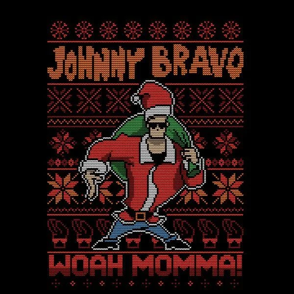 Johnny Bravo Johnny Bravo Pattern Women's Christmas T-Shirt - Black