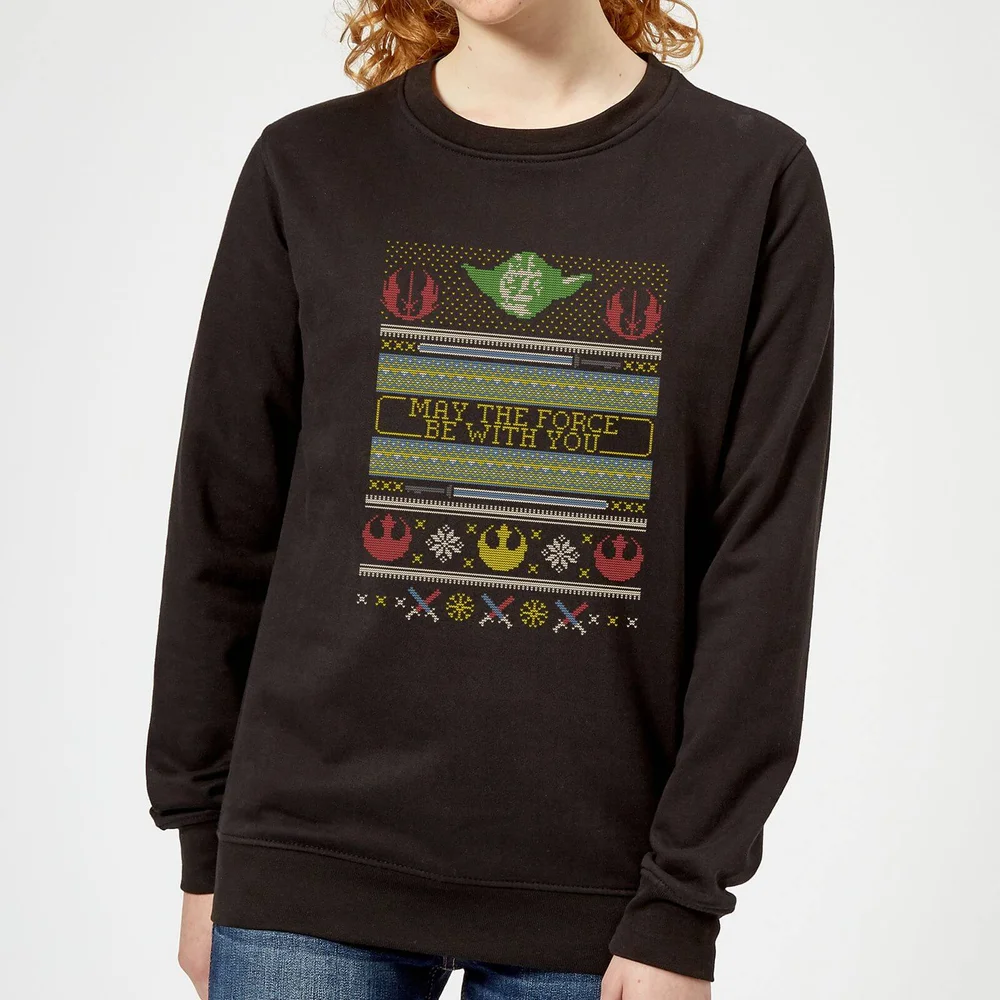 Star Wars May The force Be with You Pattern Women's Christmas Jumper - Black - 3XL - Black Image 1