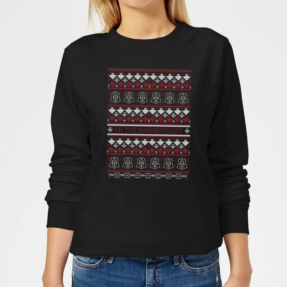 Star Wars On The Naughty List Pattern Women's Christmas Jumper - Black - 3XL - Black Image 1