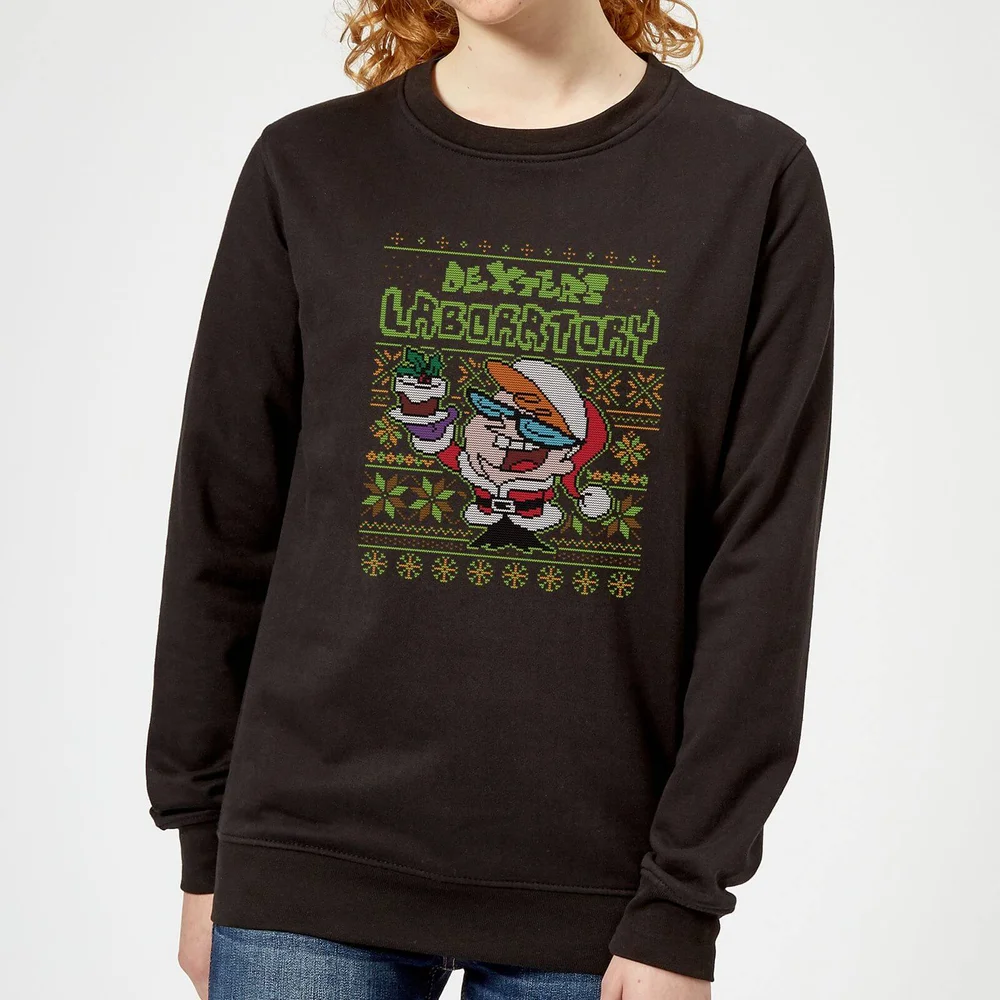 Dexter's Lab Pattern Women's Christmas Jumper - Black - 3XL Image 1