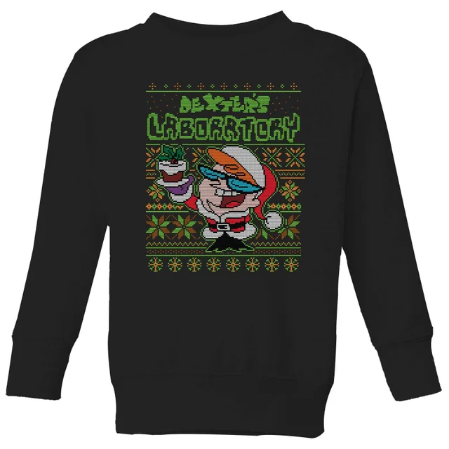 Dexter's Lab Pattern Kids' Christmas Jumper - Black
