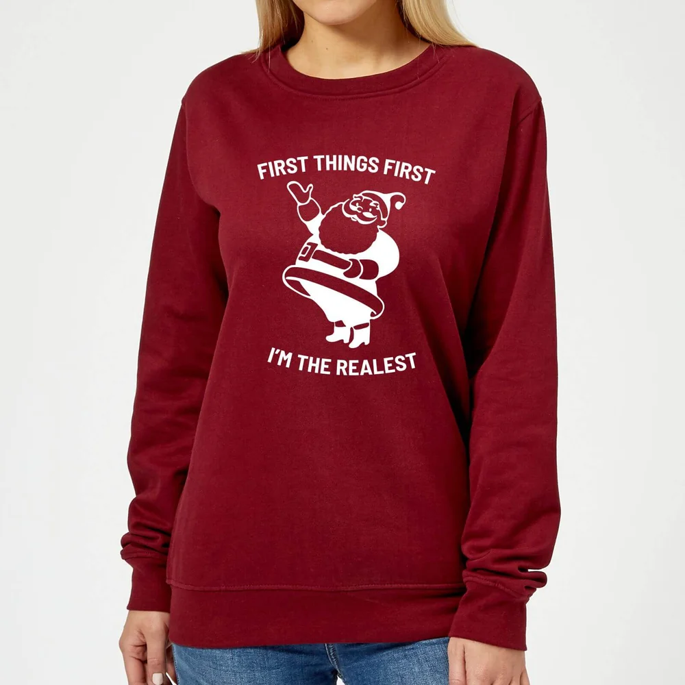 First Things First I'm The Realest Women's Christmas Sweatshirt - Burgundy - XS - Burgundy Image 1