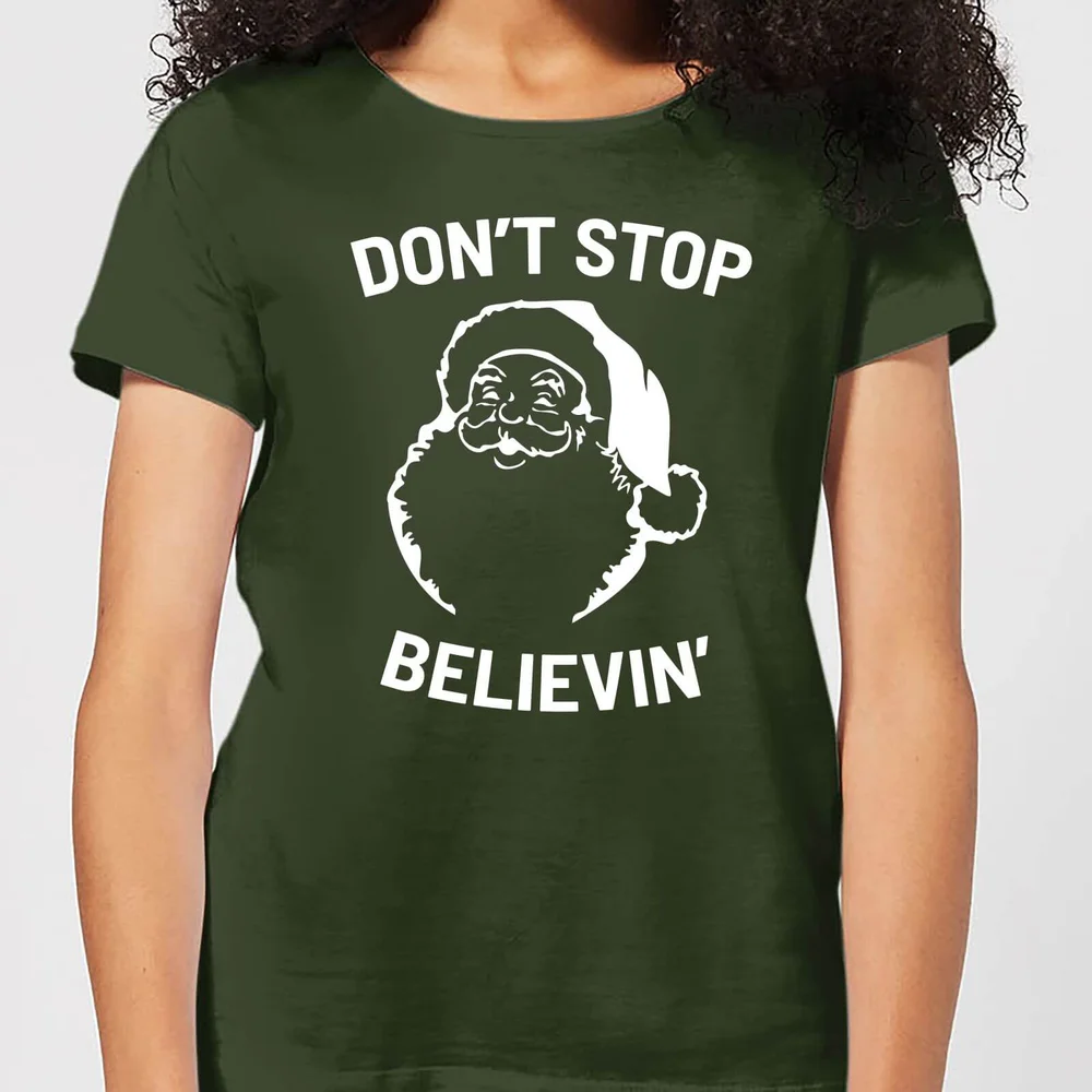 Don't Stop Believin' Women's Christmas T-Shirt - Forest Green - XS - Forest Green Image 1