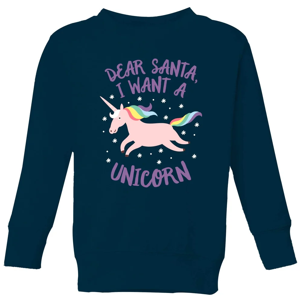 Dear Santa, I Want A Unicorn Kids' Christmas Sweatshirt - Navy - 3-4 Years Image 1