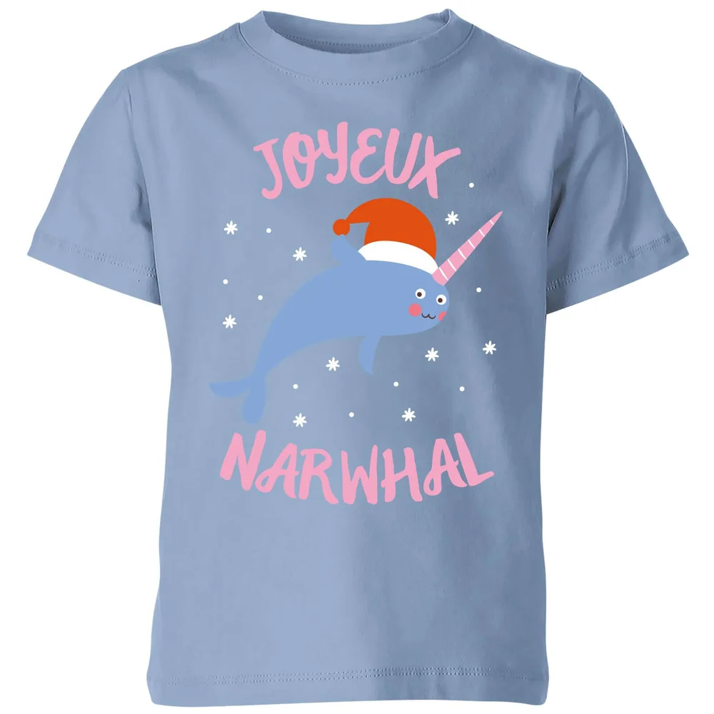 Joyeux Narwhal Kids' Christmas T-Shirt - Sky Blue - 3-4 Years Image 1
