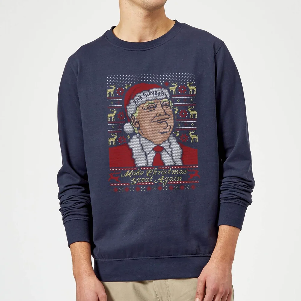 Make Christmas Great Again Donald Trump Christmas Jumper - Navy - S Image 1