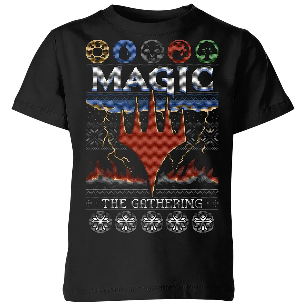 Magic The Gathering Colours Of Magic Knit Kids' Christmas T-Shirt - Black - 3-4 Years Image 1