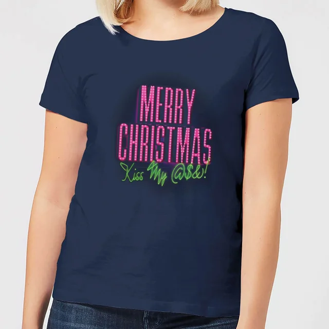 National Lampoon Merry Christmas (Kiss My @$$) Women's Christmas T-Shirt - Navy