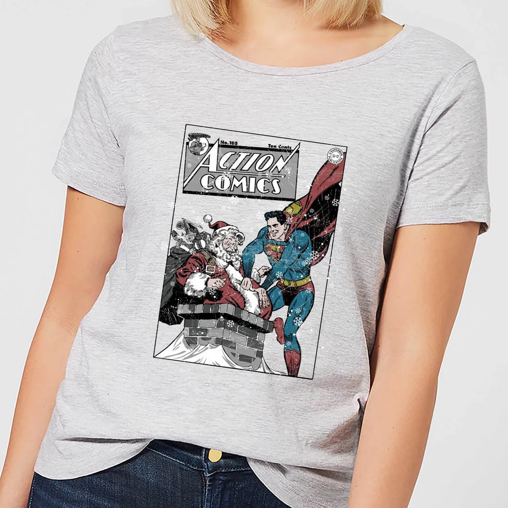DC Superman Action Comics Women's Christmas T-Shirt - Grey - XS Image 1