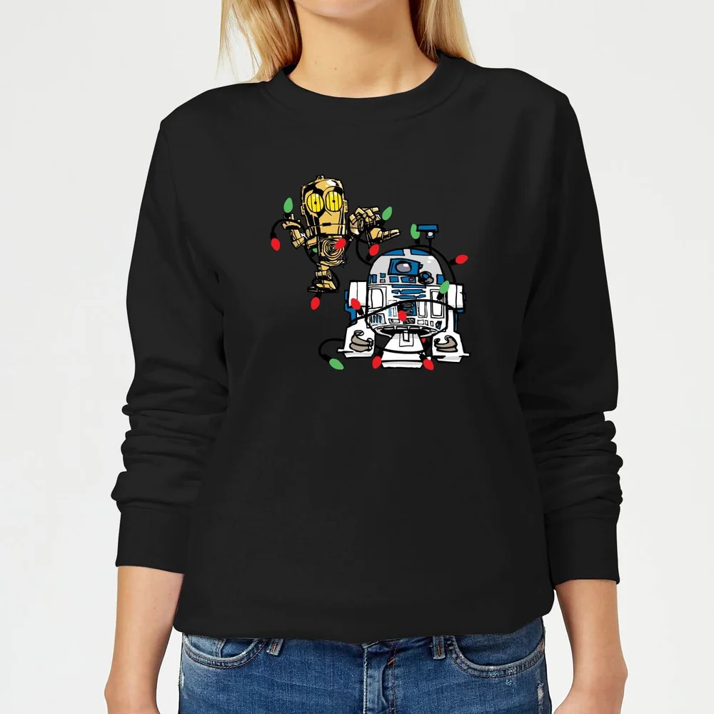 Star Wars Tangled Fairy Lights Droids Women's Christmas Jumper - Black - 3XL Image 1
