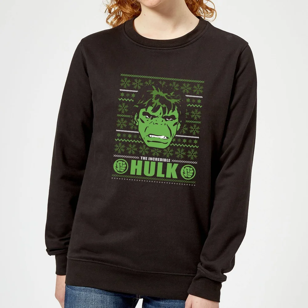 Marvel Hulk Face Women's Christmas Jumper - Black - 3XL - Black Image 1