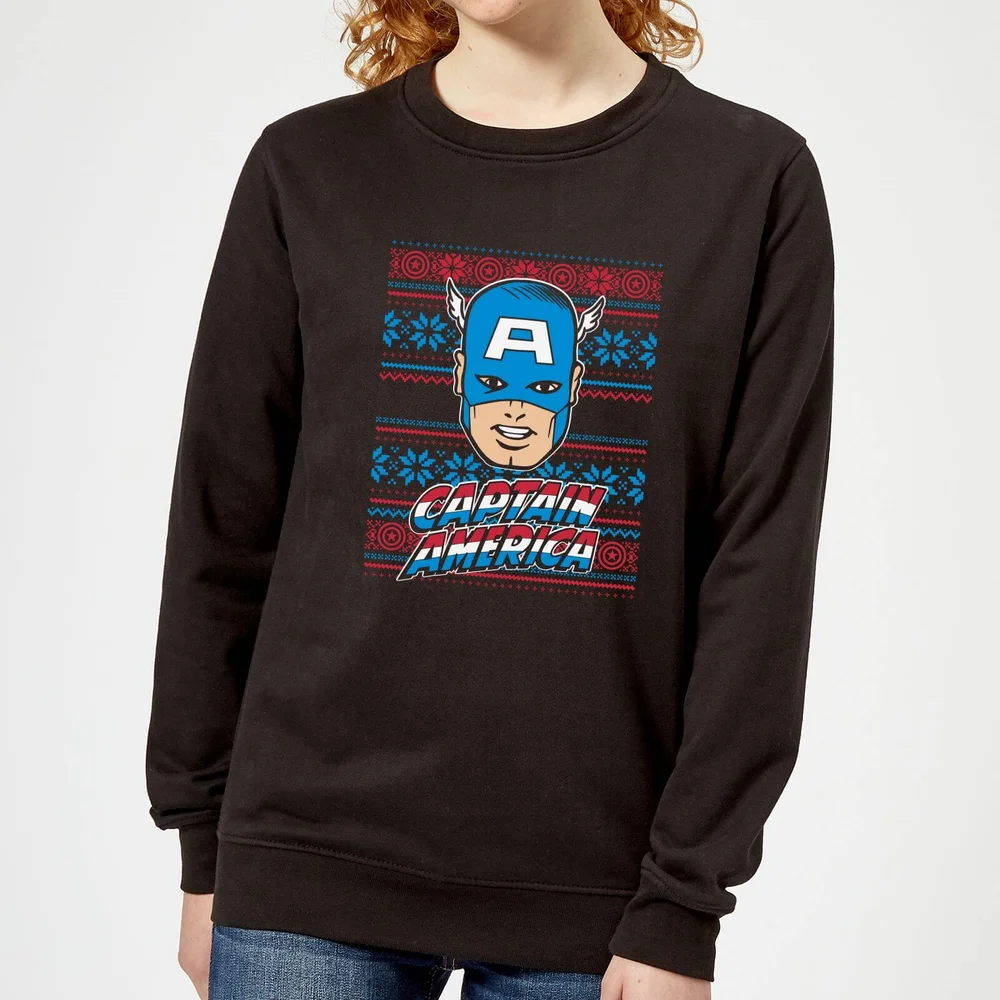 Marvel Captain America Face Women's Christmas Jumper - Black - 3XL - Black Image 1