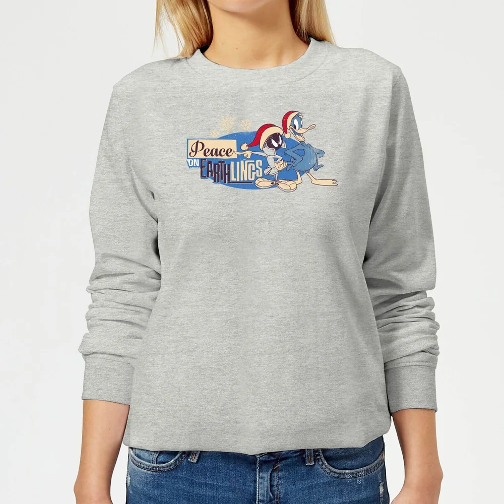 Looney Tunes Peace Among Earthlings Women's Christmas Sweatshirt - Grey - 3XL - Grey Image 1