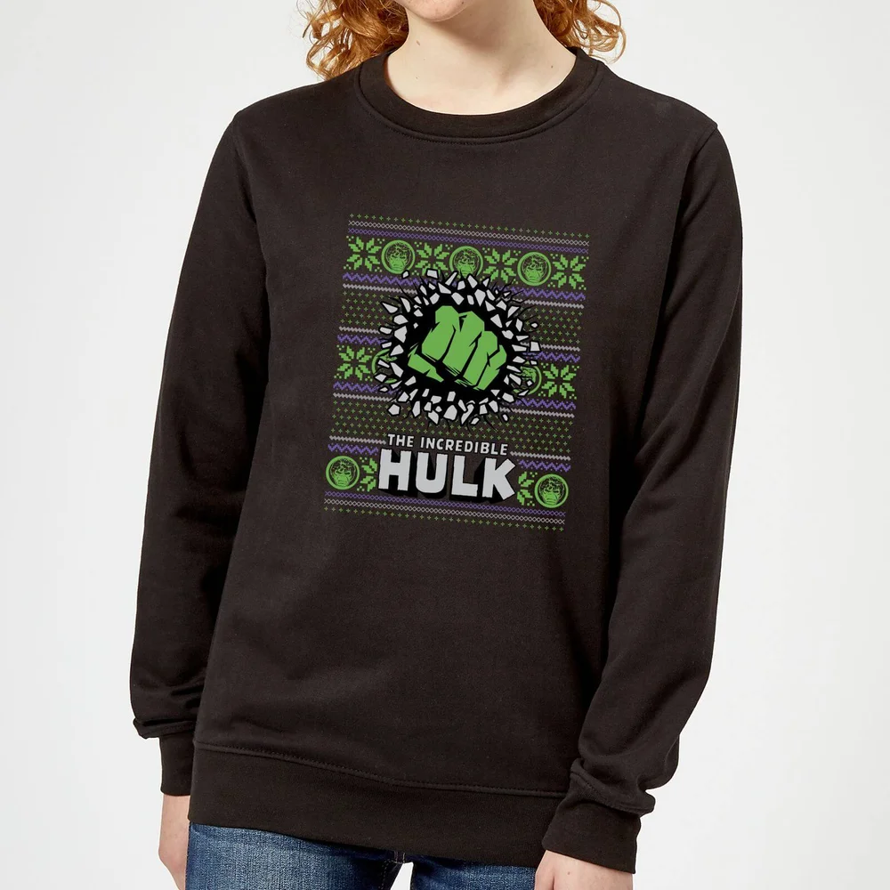 Marvel Hulk Punch Women's Christmas Jumper - Black - 3XL - Black Image 1